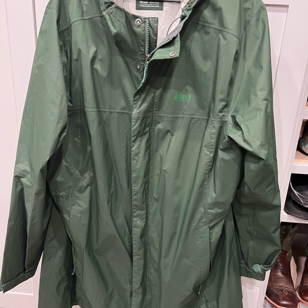 REI Forest Green Waterproof women’s Jacket Rainier long line